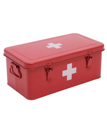 Xbopetda First Aid Medicine Box  First Aid Kit Supplies Bin  Metal Medicine Storage Tin  First Aid Empty Box with Safety Lock for Home Emergency Tool Set-Red