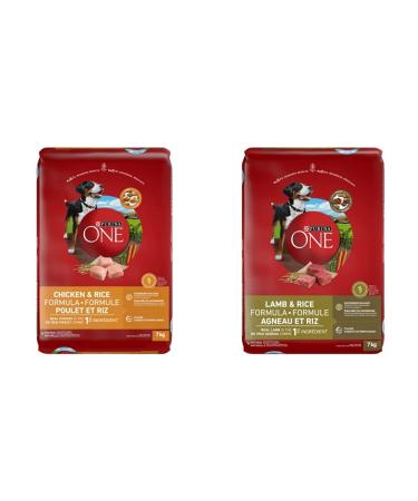 Purina ONE Smartblend Natural Dry Dog Food Chicken & Rice 7 kg + Lamb & Rice 7 kg Dry Dog Food + Dog Food 7 kg Chicken & Rice 7 kg (Pack of 1)