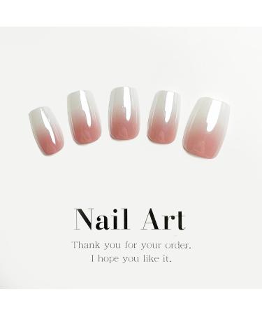 Buy Ombre Square Press on Nails - Short Chrome Acrylic Gel Nails for Women | 24 Pcs Gradation Manicure - Buy Online on GoSupps.com