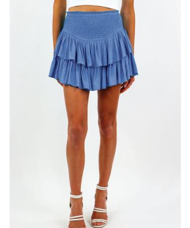 LAEMILIA Womens Flared Floral Print Skater Skirt XL - Blue | Elastic Waist, Pleated Mini Skirt with Drawstring - Buy Online on GoSupps.com