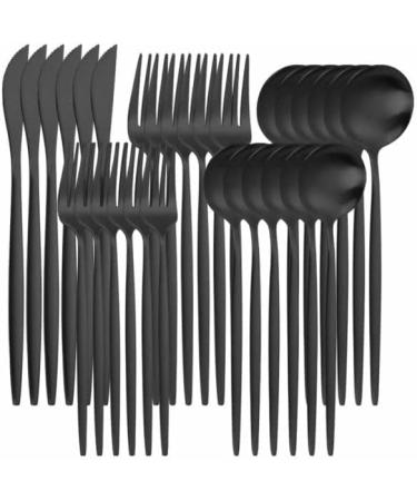 Silverware Set Silver Dinnerware Set 30pcs Forks Knives Spoons Cutlery Set Home Kitchen Dinnerware Stainless Steel Tableware Set Eco Friendly (Color : Black 30pcs)