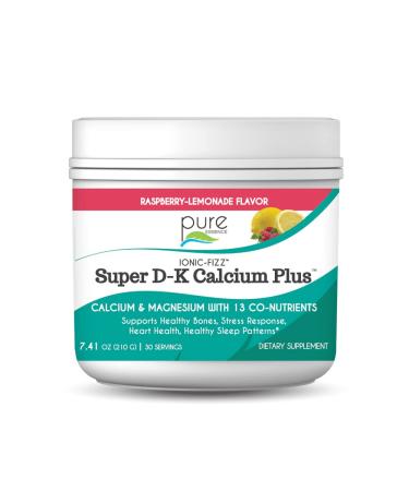 Ionic Fizz Super D-K Calcium Plus by Pure Essence - with Extra Magnesium, Vitamin D3, Vitamin K2 for Strong Bones and Stress Support - Raspberry Lemonade - 7.41oz Raspberry Lemon 7.41 Ounce (Pack of 1)
