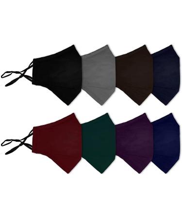 8 Pack Reusable Cloth Face Mask with Adjustable Straps & Nose Wire - Adult Cotton Masks in Black, Dark Grey, Brown, Blue, Burgundy, Green, Purple, Royal Blue - Buy Online on GoSupps.com