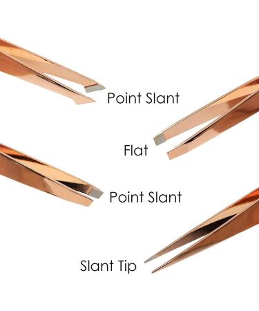 4-Piece Eyebrow Tweezers Set - Pointed & Angled Tweezers with Stylish Leather Look Case - Gold | International Shipping Available - Buy Online on GoSupps.com