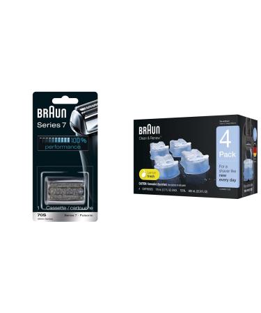 Braun Series 7 70S Electric Shaver Head Replacement Cassette – Silver & Clean & Renew Refill Cartridges CCR - 4 Pack 70s Replacement Head + Refill Cartridges