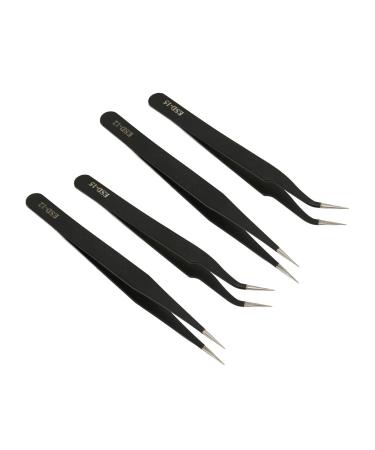 Stainless steel tweezers 4 pieces. Precise polishing tweezers with antistatic for beauty