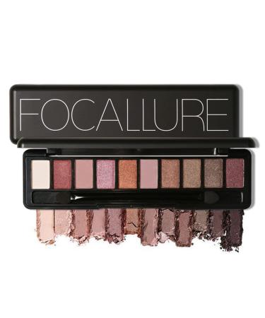 FOCALLURE Nude 10-shade Eyeshadow Palette Smooth Mineral Eyeshadow Pigment Easy to Create Variety of Eye Shadow Look with Double Edge Brush Long Lasting Professional Eyeshadow Makeup Color 03