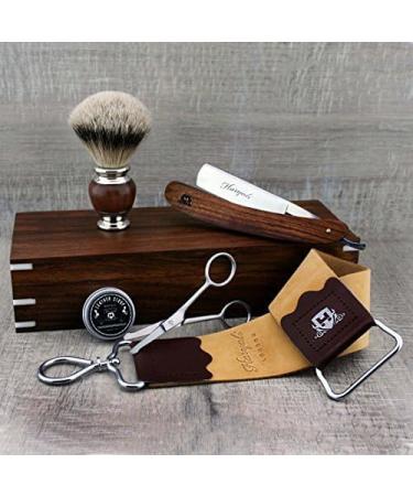 Classic Men's Shaving Set - Straight Razor Silver Tip Brush Leather Strop & Scissors | Premium Gift Box f r Men's Grooming - Buy Online on GoSupps.com