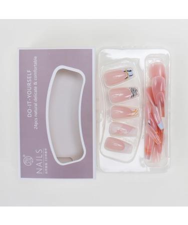French Tip Press on Nails - Mid length Press On Nails with Nail Tips Star striped nude fake nails press on nails Acrylic False Nails Cute Artificial Nails - Buy Online on GoSupps.com