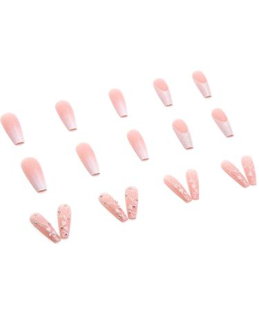 Buy Hkanlre French Pink Press on Nails | Coffin Long Heart Fake Nails - 24PCS Full Cover Ballerina Shiny False Nails for Women & Girls - International Shipping Available - Buy Online on GoSupps.com