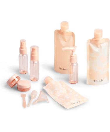 Kitsch Travel Bottle Set - 11pc Refillable Travel Size Containers | Leak Proof Toiletry Bottles & Skincare Containers | Travel Shampoo & Conditioner Bottles | Travel Bottles TSA Approved (Peach) Pack of 11 Peach
