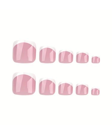White French Tip Press on Toenails - Short Pink Acrylic Square Fake Toe Nails | 24Pcs Cute Summer Pedicure Decorations for Women - Buy Online on GoSupps.com