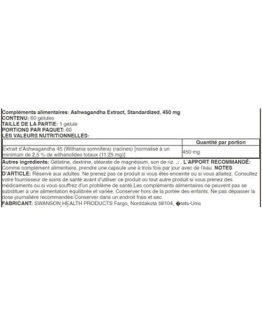 Swanson Ashwagandha Extract 450mg - 60 Capsules | Anti-Stress and Natural Adaptogen Supplement for Hormone Balance and Mental Wellness - Buy Online on GoSupps.com