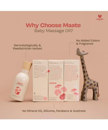 MAATE Baby Massage Oil | 100% Natural & Vegan | Enhances Bone Mineralization & Muscle Strength | Brahmi Noni & Pomegranate | No Mineral Oil | 150 ml - Buy Online on GoSupps.com