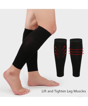 Angzhili Women's 2 Pairs Calf Compression Sleeves - X-Large Black+Skin | Footless Leg Socks for Running, Yoga, Fitness - Pain Relief - Buy Online on GoSupps.com