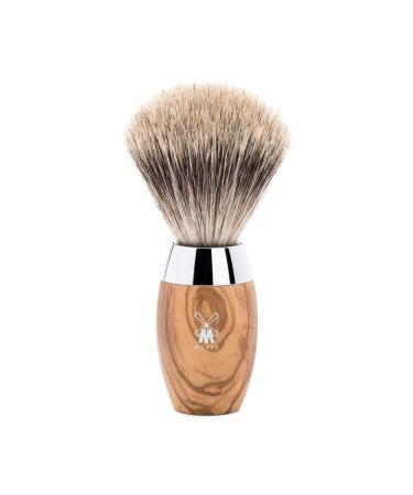 M HLE Kosmo shaving brush - shaving brush made of fine badger hair - handle made of fine olive wood and metal accents light brown