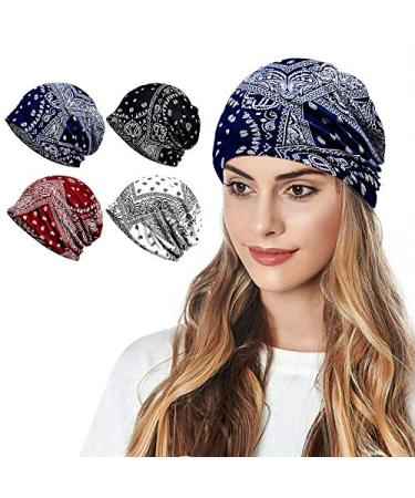 Cotton Face Bandanas for Sports Headwear Headband Neck Gaiter Chemo Cap Hair Loss Beanie Nightcap B-1401pack