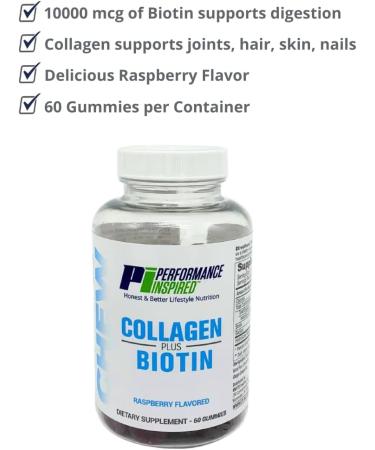 PERFORMANCE INSPIRED Nutrition Collagen + Biotin Gummies Hydrolyzed Marine Collagen Supports Hair Skin & Nails Raspberry Flavor 60 Count - Buy Online on GoSupps.com