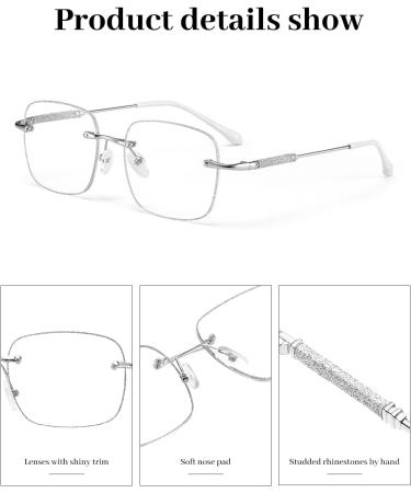 LUFF Rimless Reading Glasses for Women - Blue Light Blocking Fashion Metal Computer Readers 2.5x Frameless Eyeglasses to Reduce Eyestrain - Elegant Silver Design - Buy Online on GoSupps.com