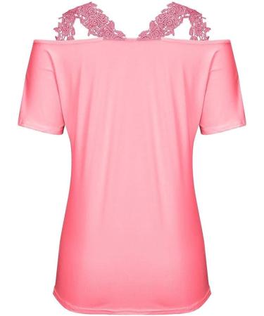 CFDRFGH Summer Cold Shoulder Top - Floral Print Vneck T-Shirt, Hot Pink, X-Large - Buy Online on GoSupps.com