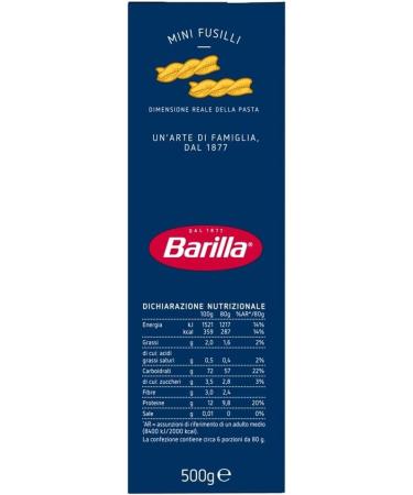 Italian Gourmet Barilla Piccolini Mini Fusilli small spiral noodles for children & quick cooking cooking time 6 minutes from 100 durum wheat semolina ideal for sauces salads and soups 20 x 500 g + - Buy Online on GoSupps.com