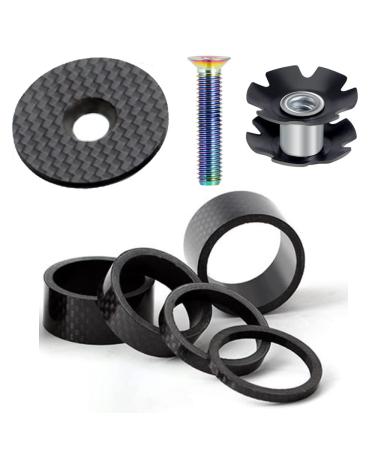 CYCEARTH Bike 3K Carbon Fiber Headset Spacer Kit 3 5 10 15 20mm+ Headset Top Cap + Star Nut + Titanium Bolt Fits 1-1/8 Inch 28.6mm Stems and Forks