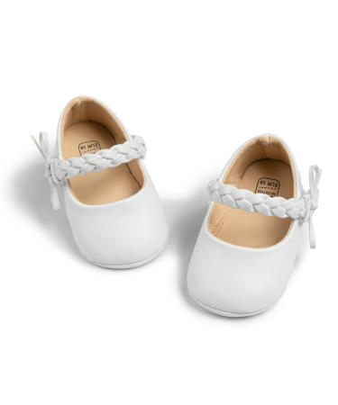 CENCIRILY Baby Girl Mary Jane Shoes Anti-Slip First Walking Bowknot Soft Sole Princess Wedding Dress Flats for 0-18 Month 6-12 Months A05 White