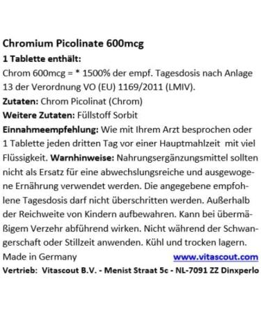 Chromium Picolinate 600mcg - Bulk Pack of 750 Tablets | Made in Germany | No Magnesium Stearate - Premium Quality Supplement - Buy Online on GoSupps.com