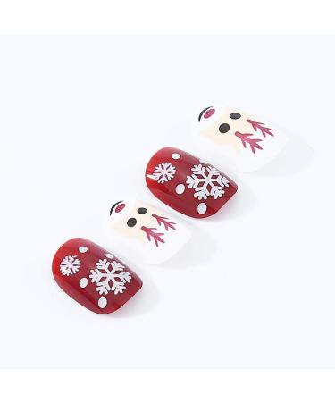 Brishow Christmas Snow Elk Press on False Nails - Red Short Square Fake Nails for Women & Girls (24pcs) - Buy Online on GoSupps.com