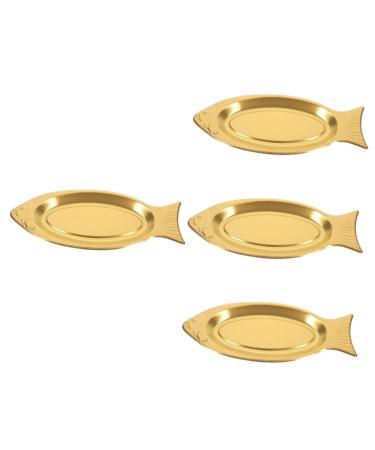 HOMSFOU 4pcs Stainless Steel Fish Plate Dinner Plates Fish Shaped Dish Grill Pan with Lid Oval Fish Dish Oval Serving Sushi Plate Dinner Serving Dish Dinnerware Food Japanese-Style Snack