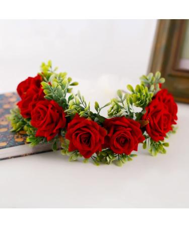 Minkissy Christmas Flower Headband - Red Artificial Rose Hair Wreath for Weddings & Festive Celebrations - Buy Online on GoSupps.com