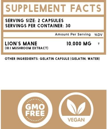 Pura Sol Lion's Mane Mushroom Capsules 10,000mg - Focus & Clarity Supplement - Buy Online on GoSupps.com