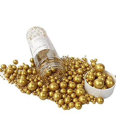 Edible Pearl Sugar Sprinkles Gold Candy 120g/ 4.2oz Baking Edible Cake Decorations Cupcake Toppers Cookie Decorating Ice Cream Toppings Celebrations Shaker Jar Wedding Shower Party Chirstmas Supplies (Gold)