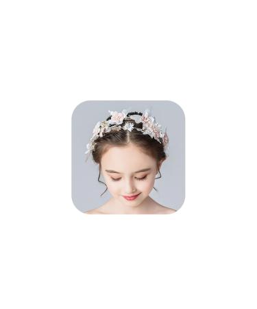 IYOU Princess Flower Headpiece Pink Crystal Leaf Headband Pearls Hair Piece Wedding Communion Hair Accessories for Flower Girls