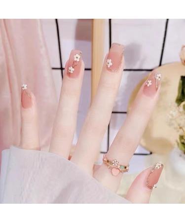 Temperament Enhancement Nail Patch Hand-Made Nail Dressing Wearing French Nail Patch Online Celebrity Clear Small Flower Long Fake Nails Patch Hand-Made (10-Piece Pack) (Size : M) Medium