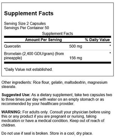 Swanson Quercetin & Bromelain Capsules - Respiratory and Immune Health Support - 100 Caps (250mg Quercetin/78mg Bromelain) - Buy Online on GoSupps.com