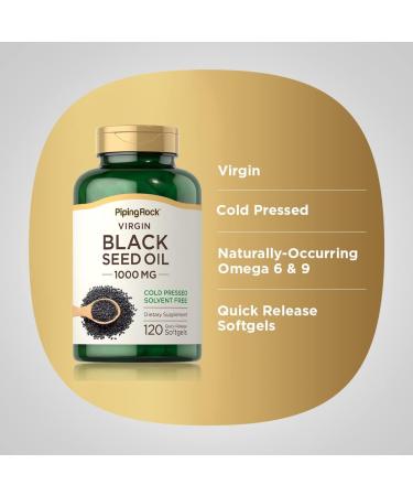 Piping Rock Black Seed Oil Softgel Capsules | 1000mg | 120 Pills | Cold Pressed Supplement | Nigella Sativa | Solvent Free Non-GMO Gluten Free - Buy Online on GoSupps.com