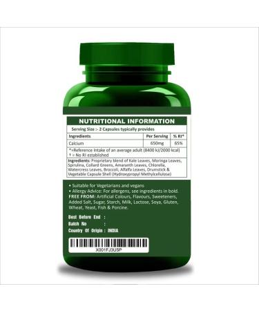 Herbal Magic Pure & Natural Calcium Capsules - 60ct (650mg) with 10 Fruit, Vegetable & Herb Ingredients - No Fillers or Preservatives - Buy Online on GoSupps.com