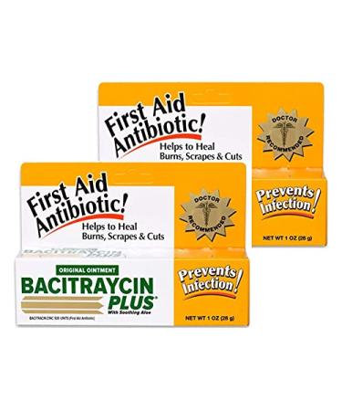 Bacitraycin Plus First Aid Antibiotic, Original, with Moisturizing Aloe, 1 Ounce, 2 Count 1 Ounce (Pack of 2)