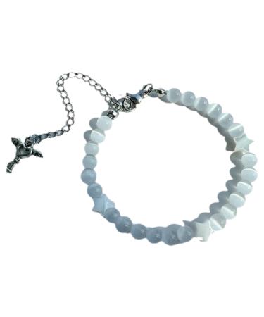 Oralgo's cat eye-stone pearl bracelets fashionable star ripens natural opal adjustable wrist chain women lucky charms yoga jewelry GIF white