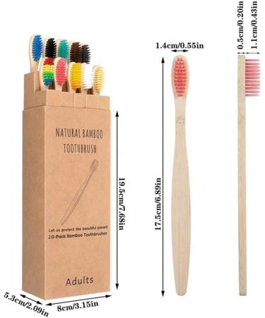 OUTIN Adults & Children Bamboo Toothbrushes 20 Pack - Soft Bristles, Eco-Friendly, Biodegradable Wooden Handle - HOT004 Mixed Color - Buy Online on GoSupps.com