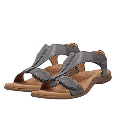 JUAJUA 2023 Orthopedic Bunion Corrector Sandals for Women Bunion Correction Slippers Casual with Arch Support Leather Casual Feet Wavy Sole Sandal (Grey 40)