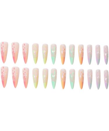 Justotry 24 Pcs Colorful Stiletto Fake Nails - Long Rainbow French Press on Nails for Women | Acrylic Extra Long False Nails with Glue for Nail Art - Buy Online on GoSupps.com