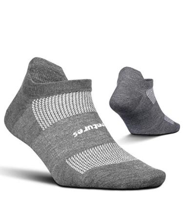 Feetures High Performance Ultra Light No Show Tab - Running Socks for Men and Women - Athletic Ankle Socks Heather Gray Large