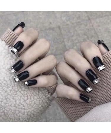 MENILITHS 24Pcs Black False Nails Sticker False Nails Acrylic Fake Nails Full Cover Nails Tips Artificial Finger Manicure for Women and Girls