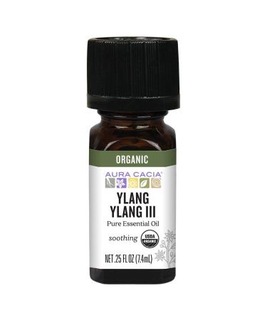 Aura Cacia 100% Pure Ylang Ylang III Essential Oil | Certified Organic GC/MS Tested for Purity | 7.4 ml (0.25 fl. oz.) | Cananga odorata 0.25 Fl Oz (Pack of 1) Ylang Ylang