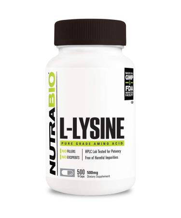 NutraBio L-Lysine (500mg) - Pure Grade Amino Acid - 500 Vegetable Capsules - Essential Amino Acid - Non-GMO - Gluten Free - Vegan