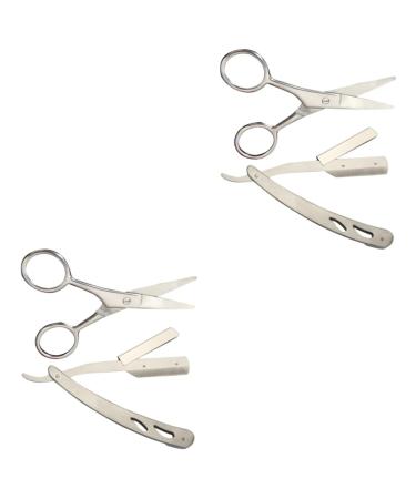 minkissy 4 Pieces Razor Straight Razor Stainless Steel Hairdressing Shaving Tools Scissors Manual