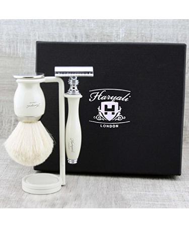 Safety razor badger brush and safety razor white