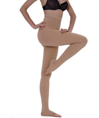 AMZAM 15-20 mmHg Graduated Compression Pantyhose for Women Men - Waist High Support Tights for Edema, Varicose Veins, DVT - Beige, L - Buy Online on GoSupps.com